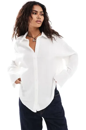 Monki Long sleeve crinkle textured shirt in