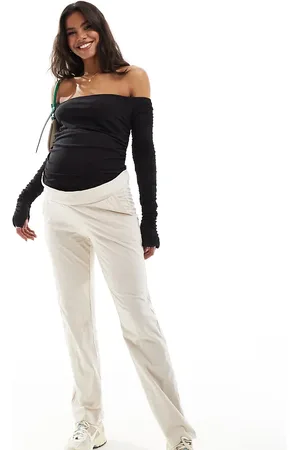Mama;licious Mamalicious Maternity under the bump lightweight summer wide leg trousers in cream