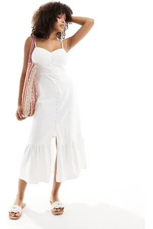 New Look Button through strappy midi dress in off