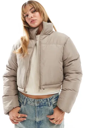 ASOS Cropped puffer jacket in mushroom
