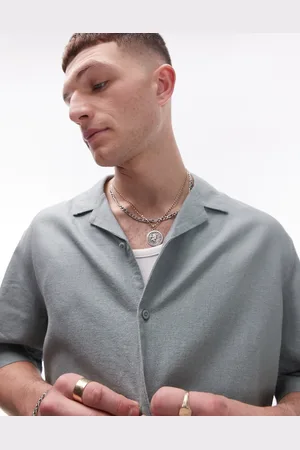Topman Short sleeve boxy linen blend shirt in sage