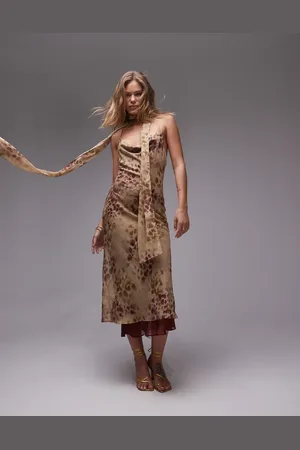 Topshop Cowl maxi slip dress in oxblood animal print