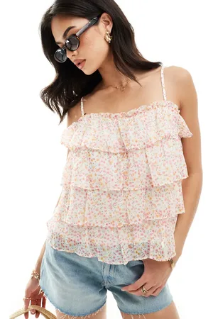VERO MODA Ruffle cami top in ditsy floral print