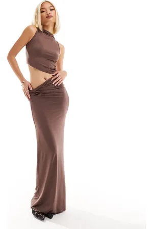 The Kript Low rise asymmetric waist slinky maxi skirt in co-ord