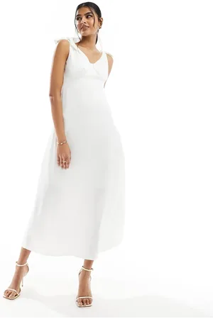 VILA Bridal satin tie shoulder cami maxi dress in cream