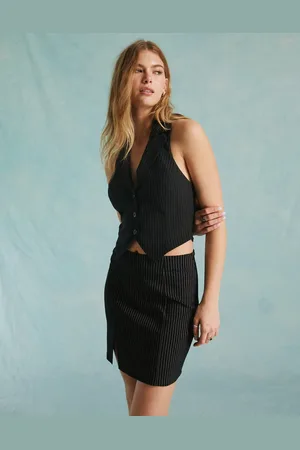 Miss Selfridge Bengaline seam detail mini skirt in pinstripe