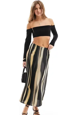 VERO MODA Abstract midi skirt in beige and black