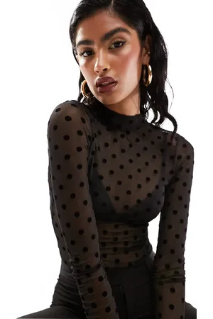 ASOS Mesh long sleeve dobby polka dot flock bodysuit in