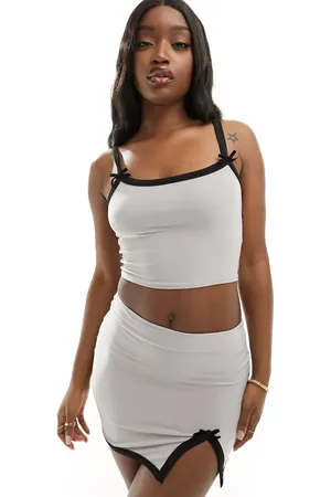 Kaiia Contrast trim bow detail cami top co-ord in