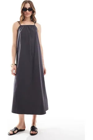 MANGO Ruched halter neck midi dress in grey