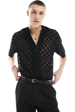 Twisted Tailor Checkerboard burnout short sleeve revere shirt in