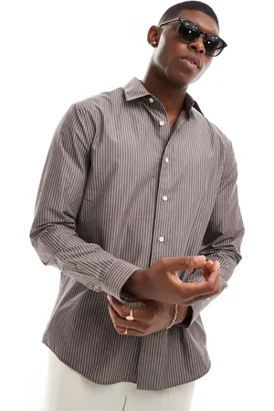 River Island Striped poplin shirt in brown