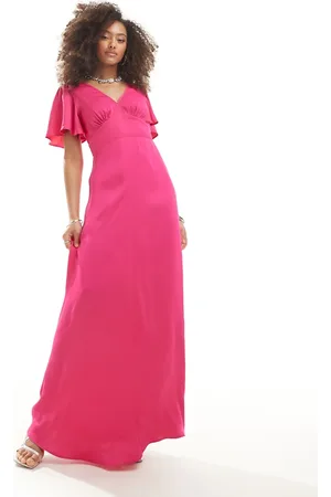 Maids to Measure Bridesmaid flutter sleeve maxi dress in bright