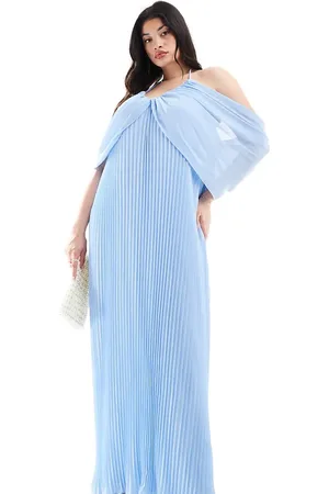 TFNC TFNC Bridesmaids Plus cold shoulder chiffon pleated maxi dress in powder