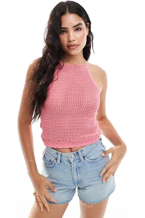 MANGO Knitted halter crochet top in