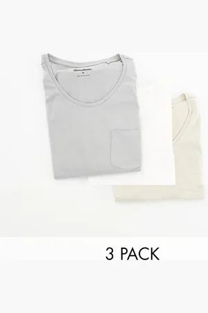 Threadbare 3 pack pocket vest in grey, stone & off white