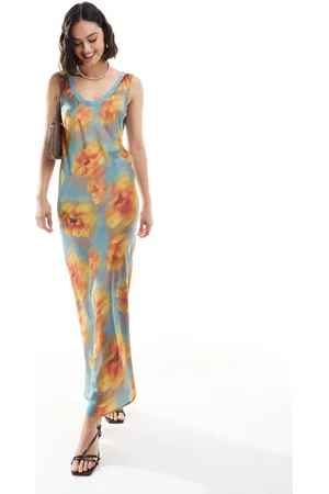 ASOS Bias slip midi dress with rib neck in floral print