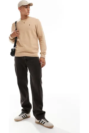 Ralph Lauren Icon logo rib detail cotton blend knit jumper in camel marl