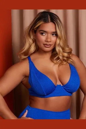 Wolf & Whistle X Natalie Gessey Fuller Bust underwire crinkle bikini top in colbalt
