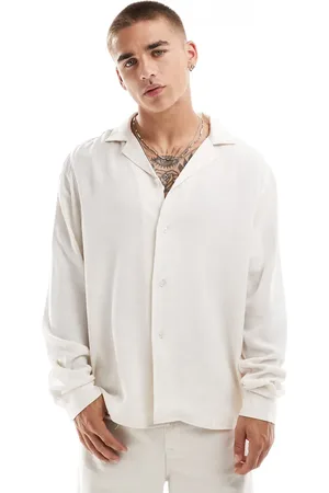 ASOS Oversized linen mix shirt with revere collar in ecru