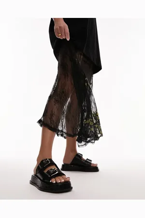 Topshop Katie leather chunky sandals in croc