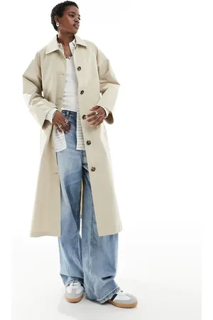 ONLY Longline textured trench coat in beige