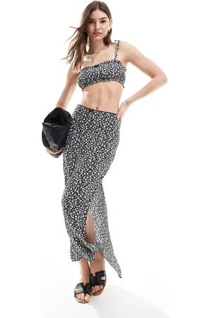 Bershka Contrast trim maxi skirt co-ord in and white floral