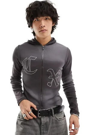 COLLUSION Shrunken hoodie in grey wash with embroidered logo