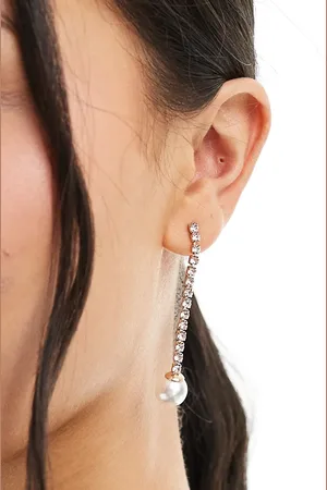 True Decadence Rhinestone drop pearl earrings in