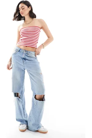 MANGO Bandeau jersey stripe top in