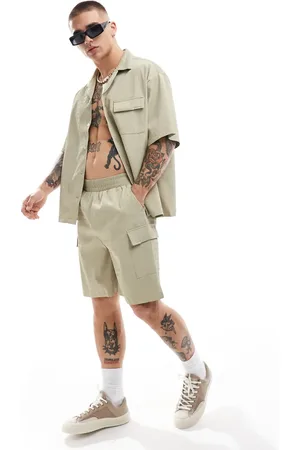Sixth June Co-ord textured cargo shorts in beige