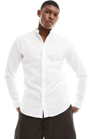 JACK & JONES Linen shirt with grandad neck in
