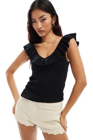 VERO MODA Knitted ruffle neck detail cami top in