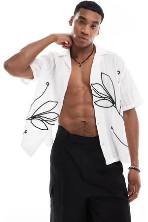 Bershka Floral embroidered shirt in
