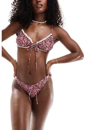 Miss Selfridge Floral ruched bikini bottoms