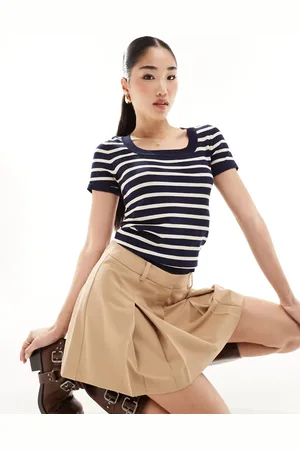 Y.A.S Y.A.S knitted square neck top in navy stripe