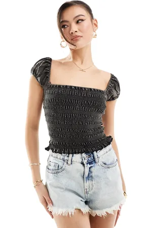 ASOS Shirred 90s cap sleeve top in acid wash in