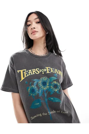 Daisy Street Relaxed t-shirt with Tears For Fears sunflower graphic in charcoal