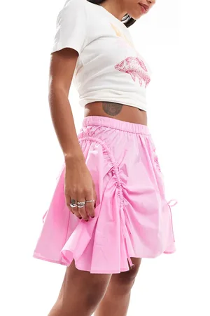 Monki Poplin mini skirt with drawstring ruched detail in