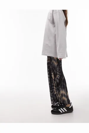 Topshop Tie-dye plisse midi skirt in dark blue and gold