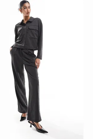 VERO MODA Jersey comfort wide leg trouser co-ord in dark grey