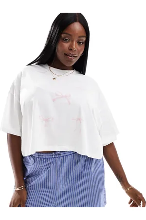 ONLY Scattered pink bow graphic boxy t-shirt in