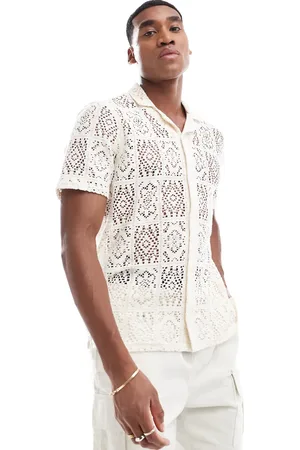 Hollister Short sleeve revere collar lace shirt in
