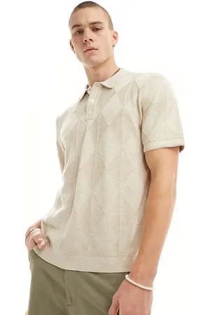 Abercrombie & Fitch Knitted polo in oatmeal marl