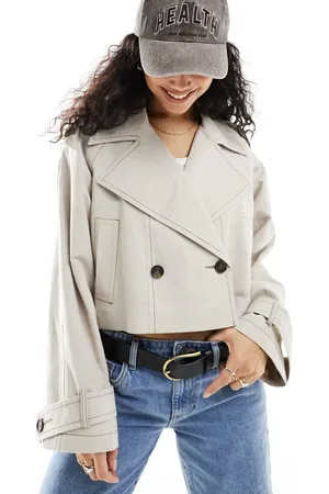 ASOS Linen cropped trench coat in stone