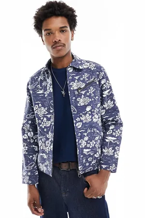 Lee Eisenhower floral print denim harrington jacket in mid
