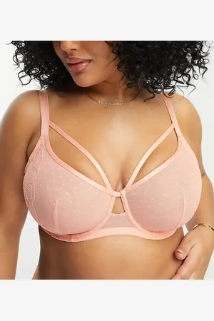 Dorina Curve Kimora non padded bra with spot mesh and lace detail in coral