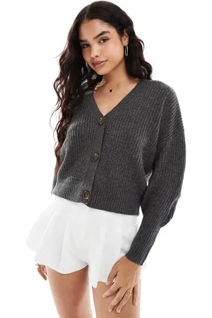 VERO MODA Button through chunky rib cardigan in asphalt