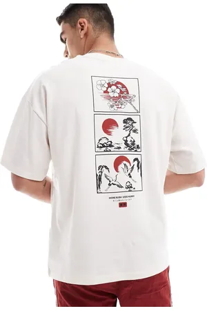 SELECTED Oversized t-shirt with japan flower backprint in cream