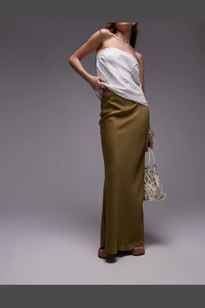 Topshop Satin bias maxi skirt in khaki